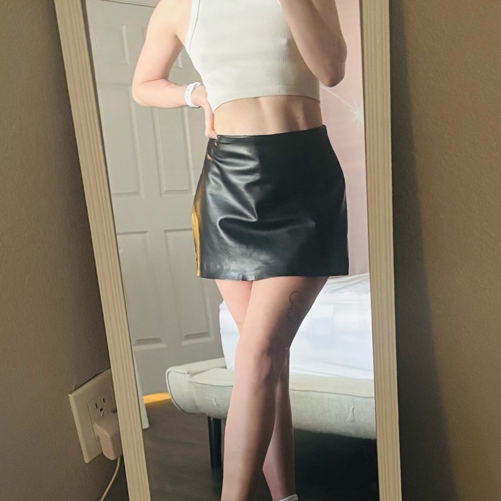 Black Leather Mini Skort/Skirt
